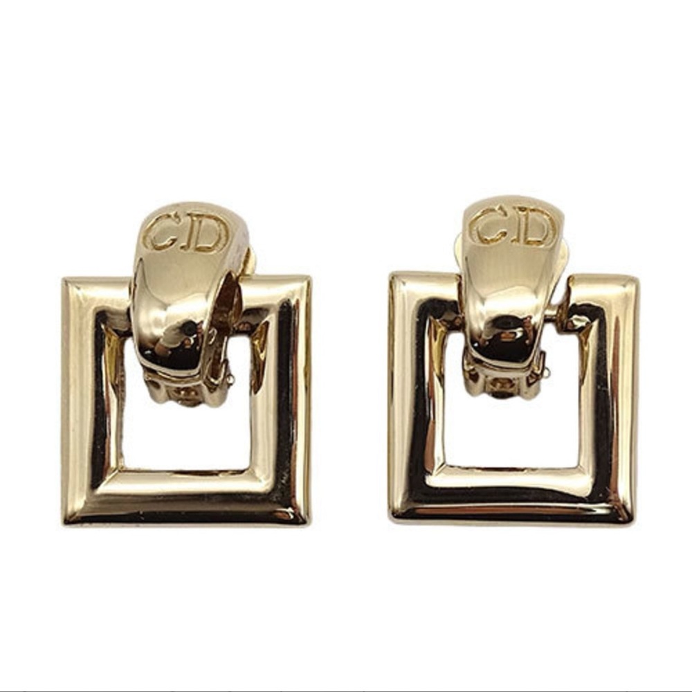 Gold-Tone Christian Dior Clip-On Earrings with Gold Attach. & Rhinestone Attach.